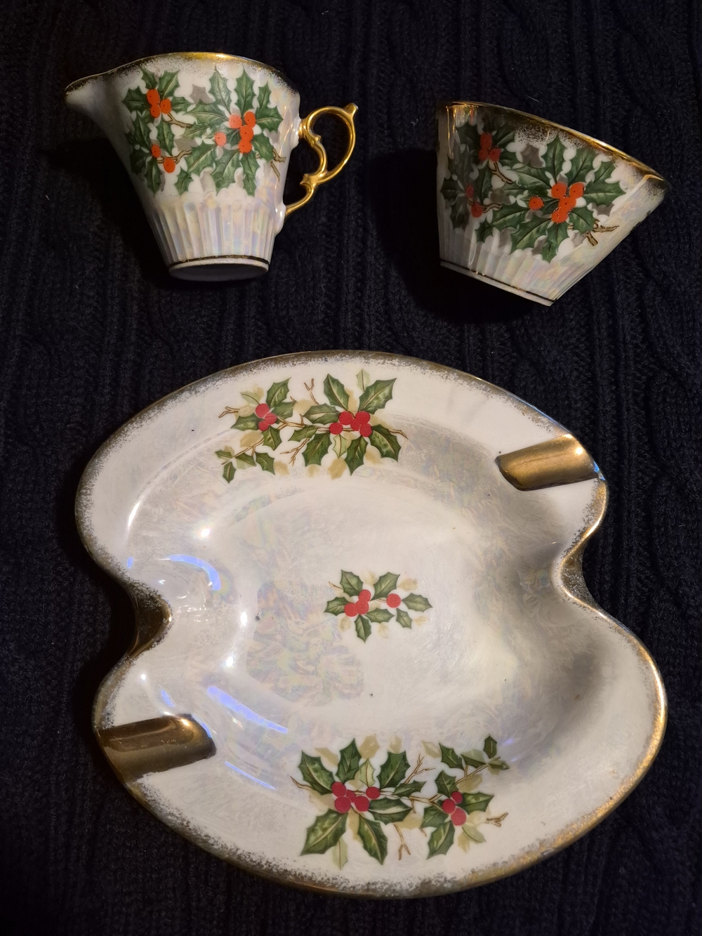 Vintage Sterling China Japan Christmas Lusterware 3-Piece Set